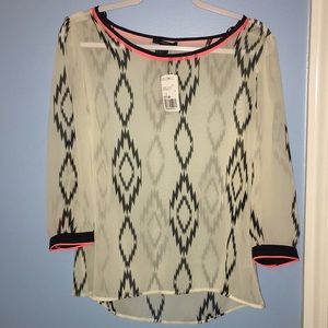 NEVER WORN forever 21 Aztec printed sheer blouse